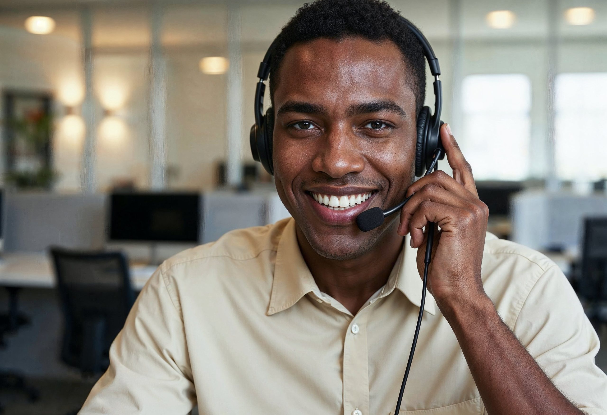 smiling customer service agent